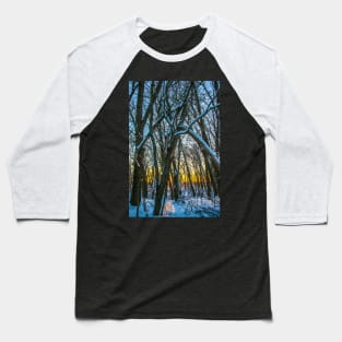 Winter landscape - frosty trees in snowy forest in the sunny morning. Tranquil winter nature in sunlight Baseball T-Shirt